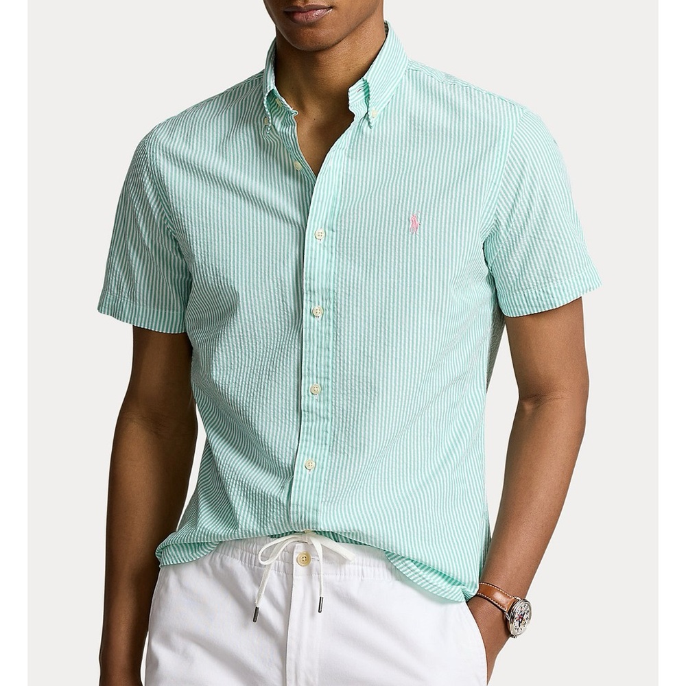 Ralph Lauren Men’s Classic Fit Button Down Shirt Seersucker Short Sleeve Medium